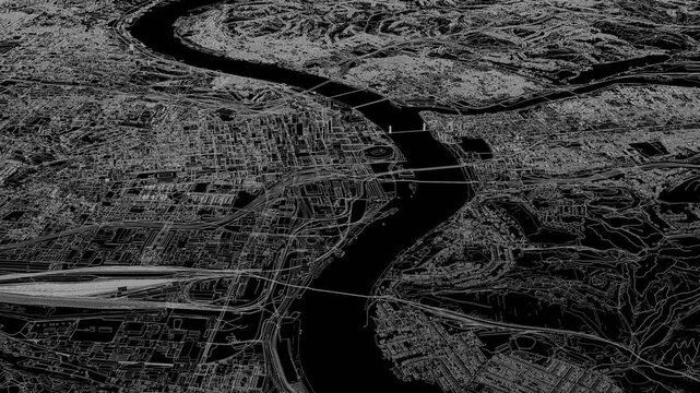 3D looped animation of city - Cincinnati Ohio, USA