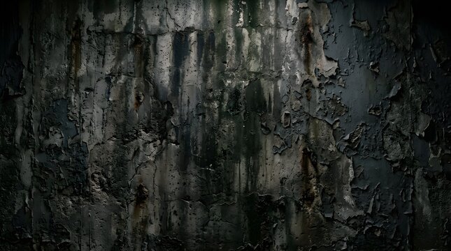 Damaged metallic surface shows peeling paint and dark oxidized textures.
