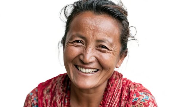 Woman smiling face portrait white background