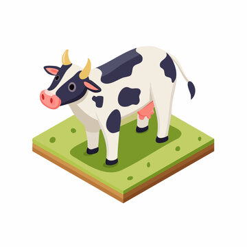 Cow on green grass isometric
