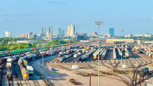 A view of downtown Fort Worth from the train tracks in Texas, USA.
