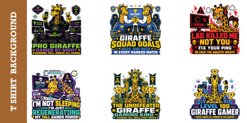 Pro giraffe gamer by night standing tall above all ranks vector illustration. © jubayer95