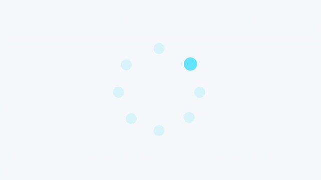 Minimalist graphic layout showing blue dots arranged in a circular loading spinner loop over a clean white background. Represents an active system preloader or website buffering status