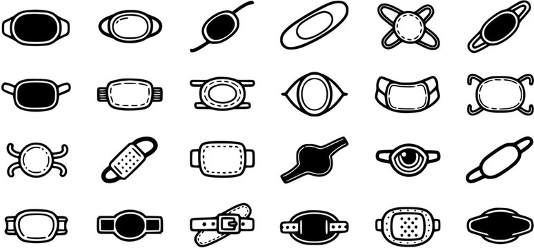 Black and White Line Art Icons of Medical Eye Patches and Bandages