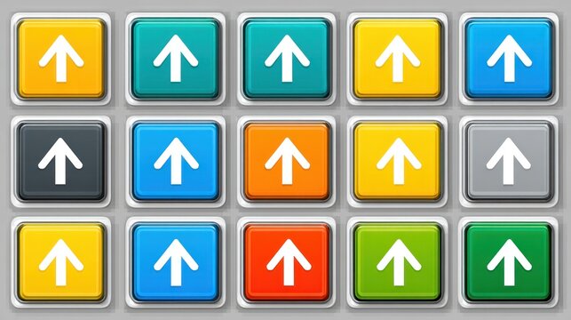 Grid of colorful square buttons, each with an up arrow