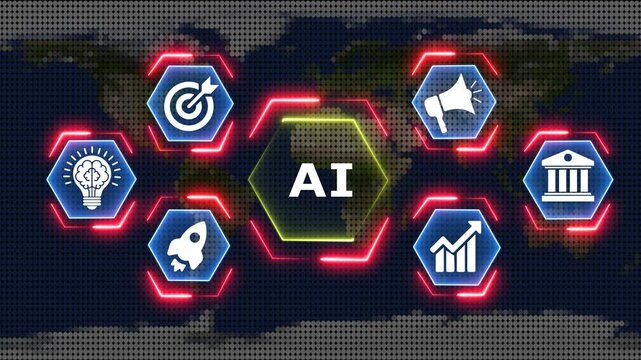 Artificial intelligence with business icons background motion graphic video footage clip.