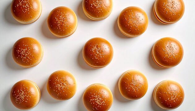 Sesame Burger Buns Arranged on White Surface
