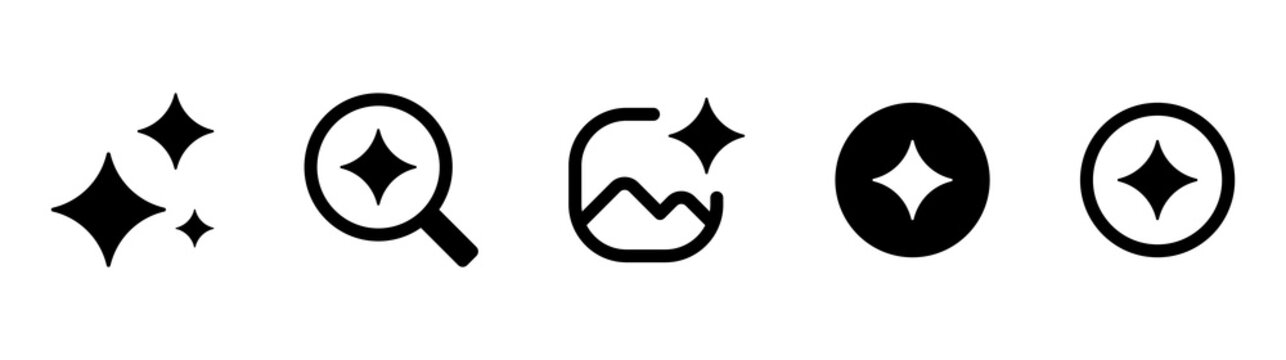 AI Sparkle Image Search Icon : Set of AI generate icons with search, image, circle, solid, and outline styles.  for smart tools, generation, magic editing, image generation, creative apps