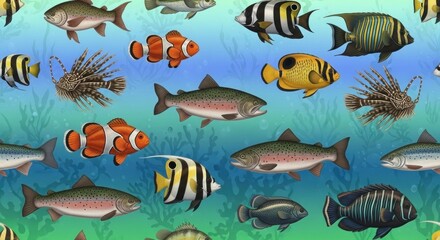 Fototapeta premium A colorful underwater scene with various fish and marine life