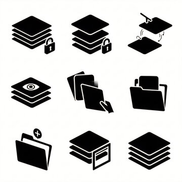 File management and software layers icons set