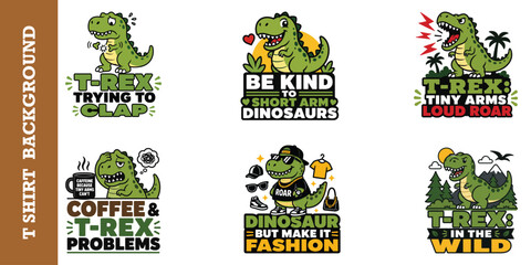 Collection of cute dinosaur cartoon stickers featuring funny t-rex life and daily habits. © jubayer95