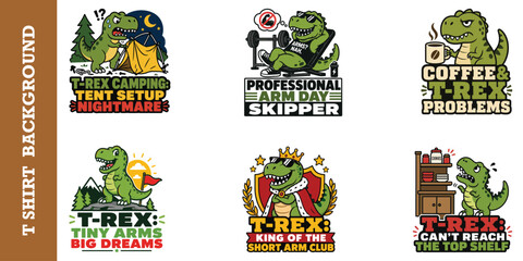 Funny t-rex dinosaur illustration collection with humorous short arm jokes for shirts. © jubayer95