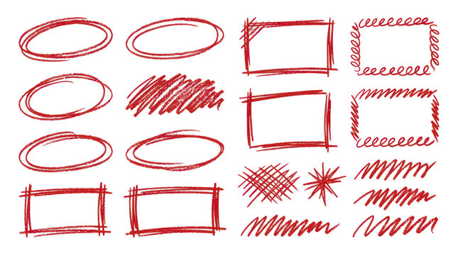 Red Hand Drawn Shapes: Ovals, Rectangles, Scribbles, and Stars