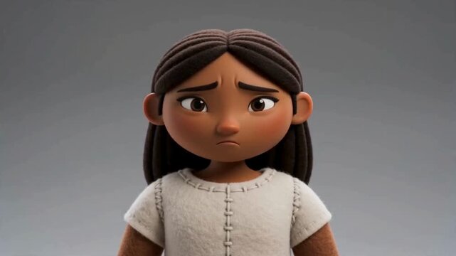 A cartoon girl with a sad expression on her face.