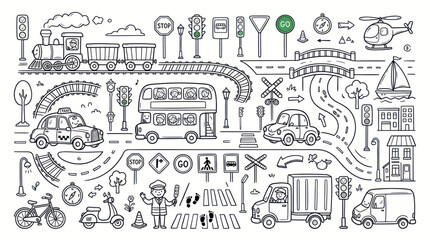 Doodle City Traffic and Transportation Elements Set © anis