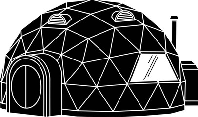 Geodesic dome structure stands as a modern architectural design for sustainable living in a natural landscape setting. © Lucu