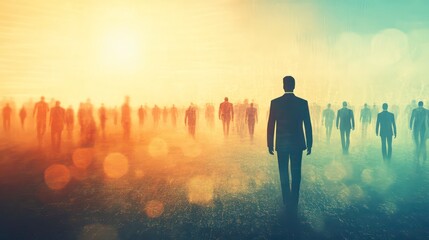 A conceptual image illustrating the process of human resource management and recruitment in business, depicting the search for the most talented and suitable employee for a company