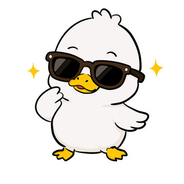 Cool Kawaii Duck Wearing Sunglasses Transparent PNG Sticker, Cute White Duckling with Black Shades and Sparkles Clipart, Aesthetic Digital Planner Character