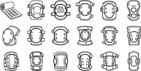 Black and White Line Art Icons of Protective Gear for Sports and Activities © pixsource
