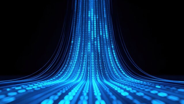 Blue binary code streams flowing