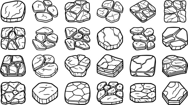 Black and White Line Art Stone Blocks for Game Design and Construction Concepts