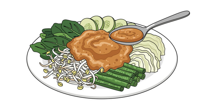 Indonesian Gado-Gado Vegetable Salad with Peanut Sauce Illustration