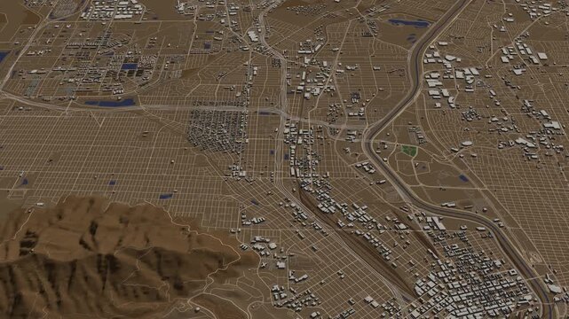 3D looped animation of city - El Paso Texas, USA