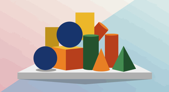 Geometric shapes, 3d, abstract, education, color, simple, design