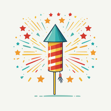 Illustration of a Firework Rocket with Stars and Confetti