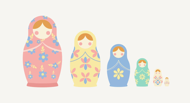 Matryoshka Dolls in Pastel Colors, Russian Nesting Dolls