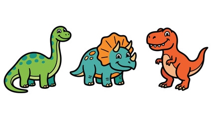 Cute cartoon dinosaur set featuring brontosaurus triceratops and tyrannosaurus rex icons. © md