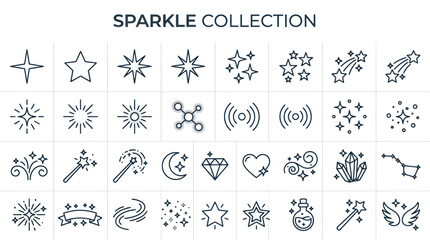 Fototapeta premium Sparkle Collection: Star Icons, Magic Wand, Diamond, Moon, Heart, Crystals