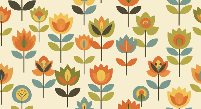 Retro Floral Pattern - Mid-Century Modern Botanical Design