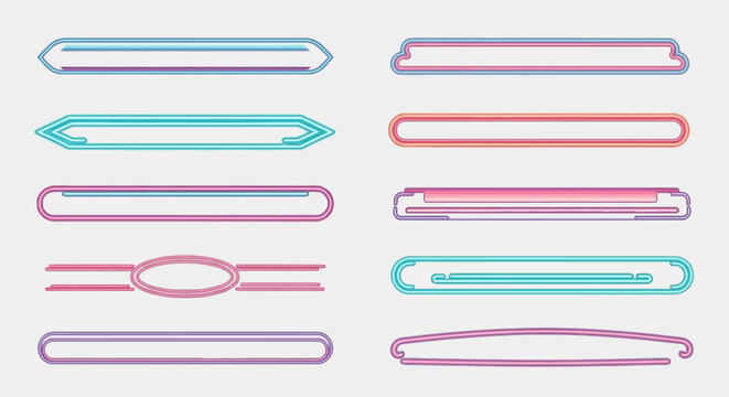 Set of decorative digital frames and banners with neon glow effect