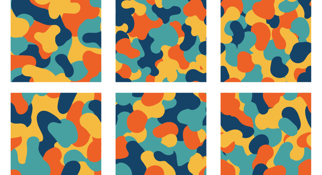 Abstract Organic Blobs Pattern Backgrounds - Teal, Orange, Yellow, Blue