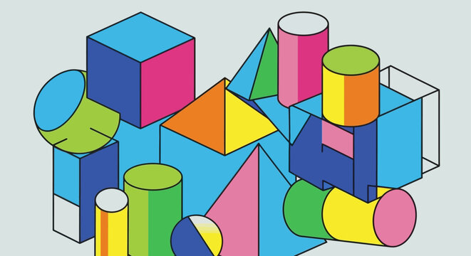 Colorful geometric shapes abstract background, 3D rendering