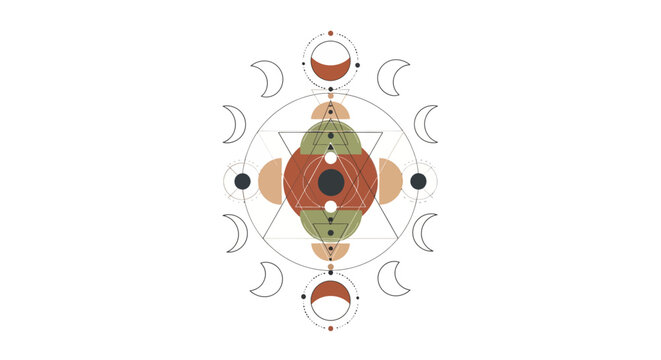 Mystical Celestial Abstract Geometric Symbol Lunar Phases