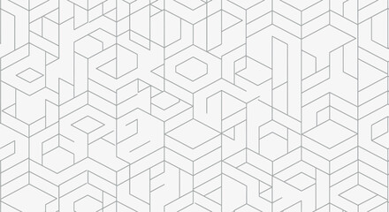 Fototapeta premium Geometric Abstract Pattern: Tessellation of White Cubes and Lines