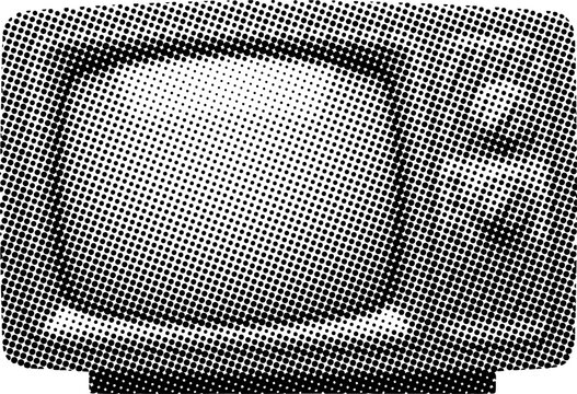 Halftone pattern illustration of old television screen with antenna  closeup