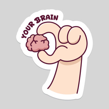 your brain with hand handling brain and cir cut border for humor and creative thinking