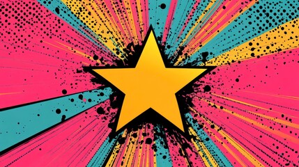 Fototapeta premium Pink Pop art dot comic lines sunburst , colorful star in the center and pink background