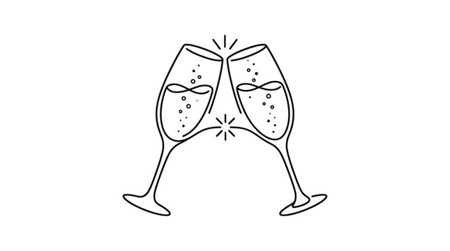 Celebration Toasting Champagne Glasses Line Art