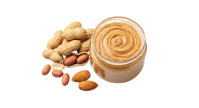 Minimal black silhouette icon, simple flat vector, bold black shape, no, no shading peanut butter in a glass jar with peanuts and almonds on a, flat icon style