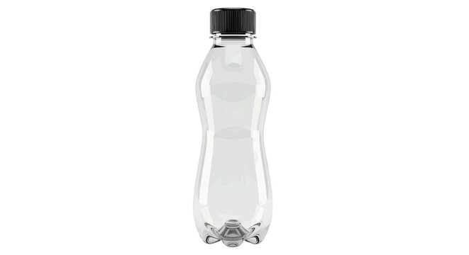 Minimal black silhouette icon, simple flat vector, bold black shape, no, no shading empty transparent plastic water bottle with black cap on a, flat icon style
