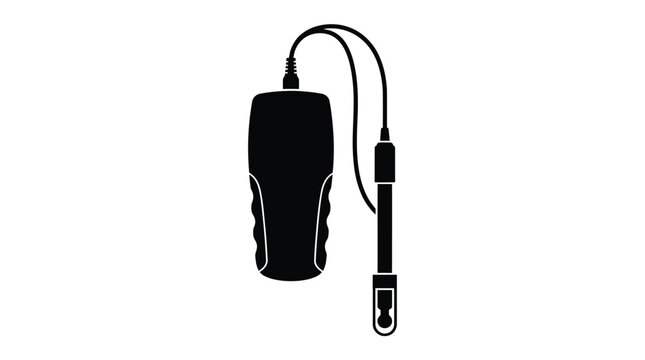Black silhouette of a digital ph meter instrument with a connected probe used for scientific water quality testing and precise chemical analysis in laboratory research environments