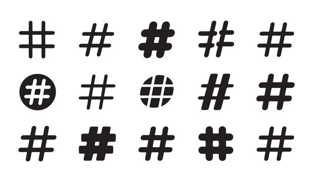 Modern hashtag icon variety set for web design interface and social media tagging systems.