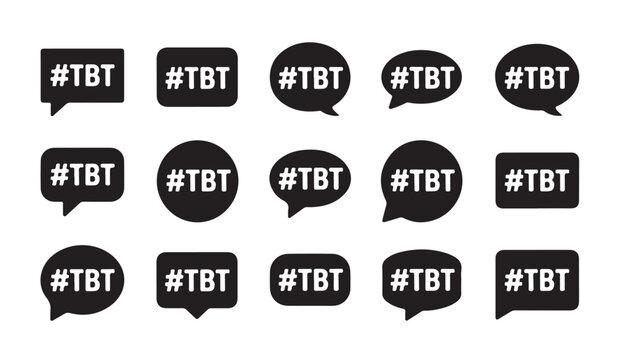Social media hashtag bubbles for throwback thursday posts and retro nostalgia illustrations.
