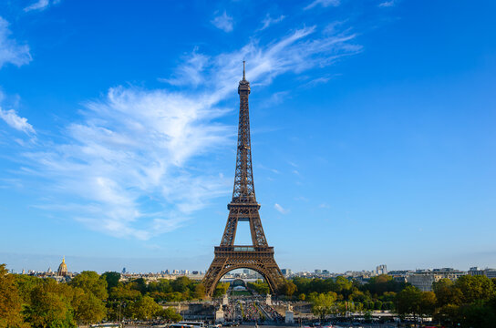The metal structure of the Eiffel Tower is a landmark of 19th-century engineering. Paris, France