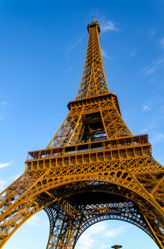 The metal structure of the Eiffel Tower is a landmark of 19th-century engineering. Paris, France