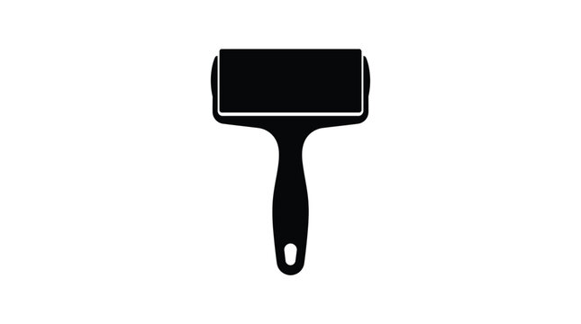 Simple black silhouette icon of a rubber brayer tool used for printmaking arts and crafts projects isolated on a clean white background for easy graphic design